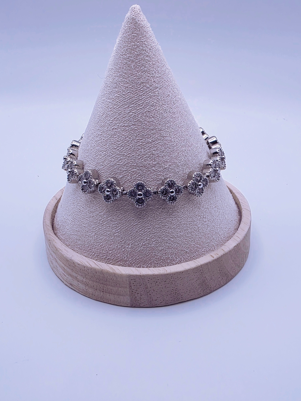 Sterling Silver Floral CZ Link Bracelet - White - Picture 3 of 6
